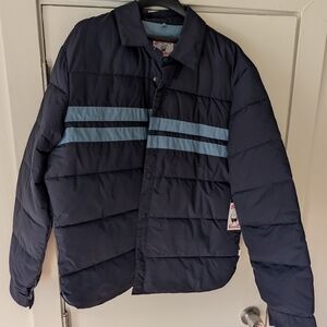 Birdwell Dark Blue Puffer Jacket with Light Blue Stripes